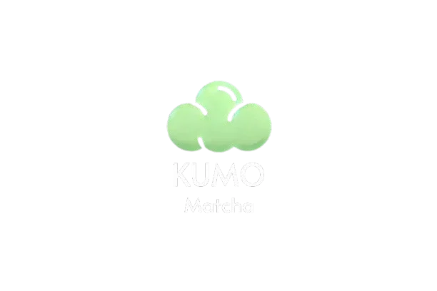 Green cloud logo with text KUMO Matcha, minimalist matcha tea branding