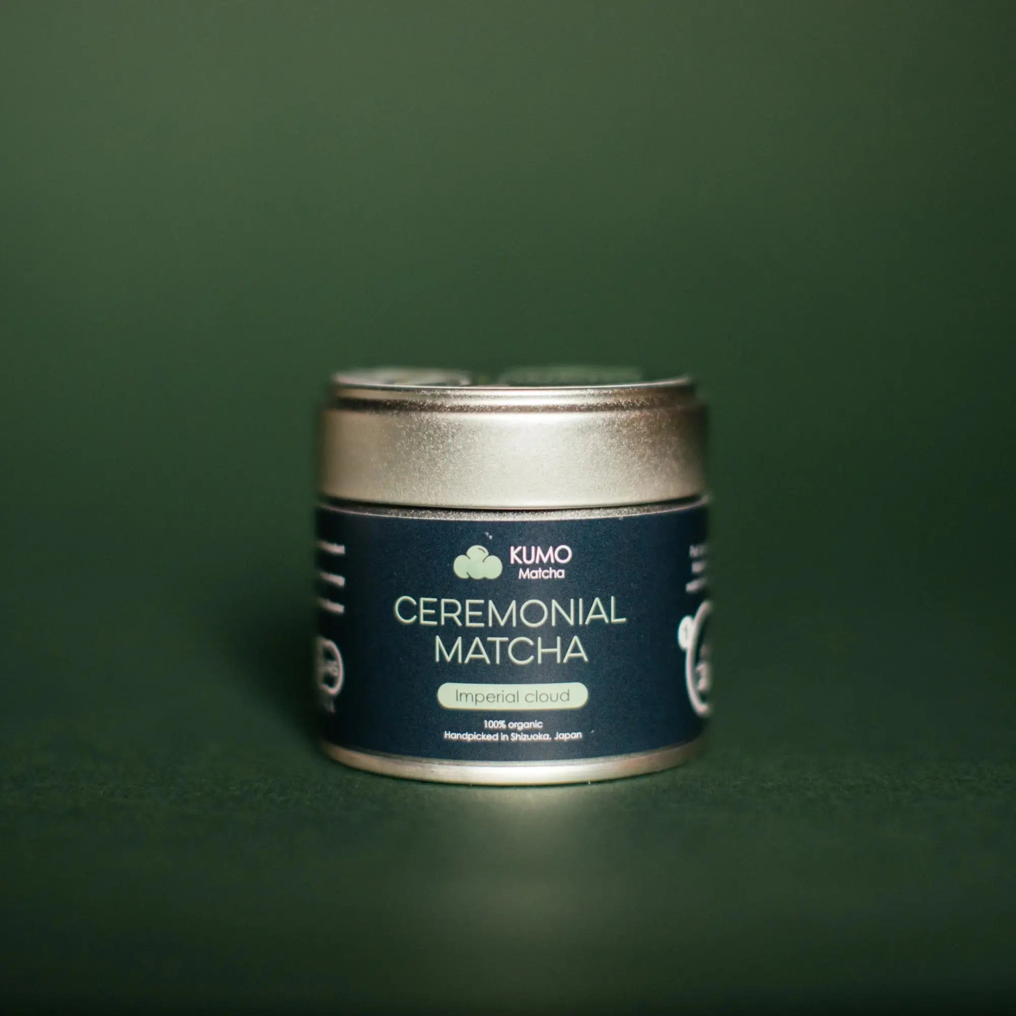 Imperial Ceremonial Matcha container on a green background