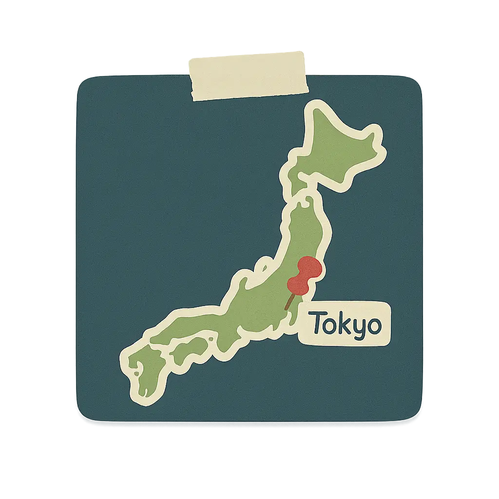 Map of Japan with Tokyo highlighted on a dark green background