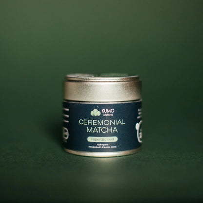 Imperial Ceremonial Matcha container on a green background