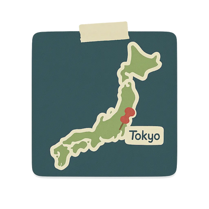 Map of Japan with Tokyo highlighted on a dark green background